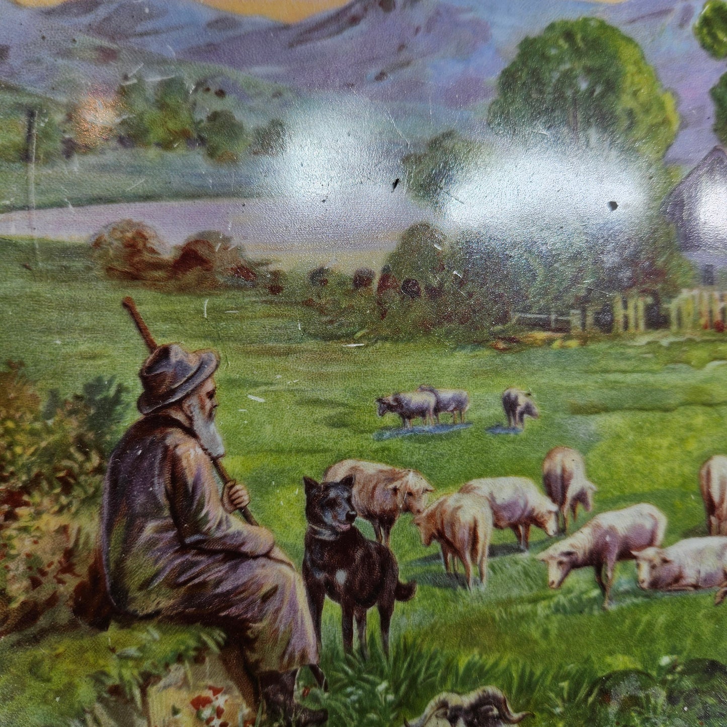 Vintage Pastoral Shepherd Scenic Serving Tray