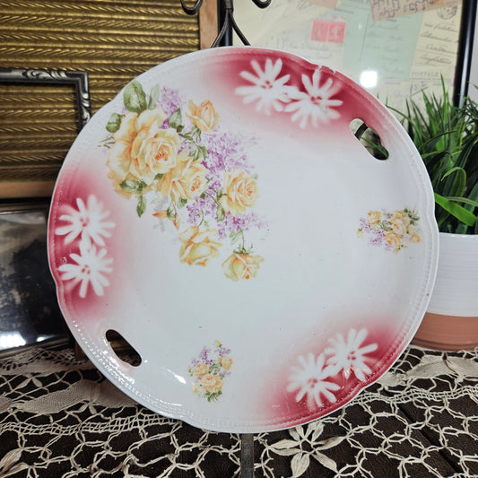Vintage Floral Porcelain Serving Tray with Handles