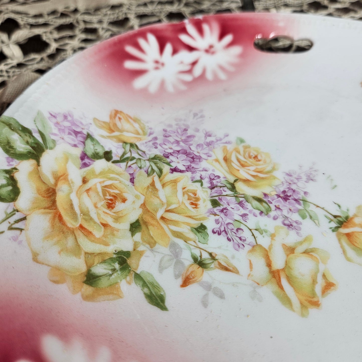 Vintage Floral Porcelain Serving Tray with Handles