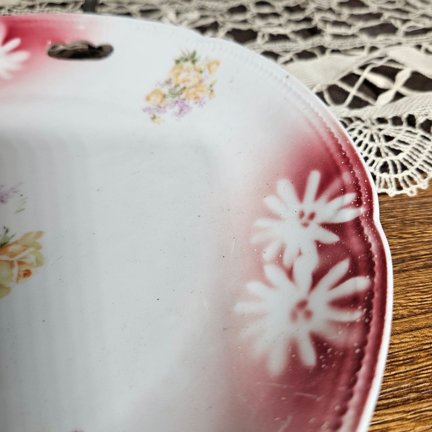 Vintage Floral Porcelain Serving Tray with Handles