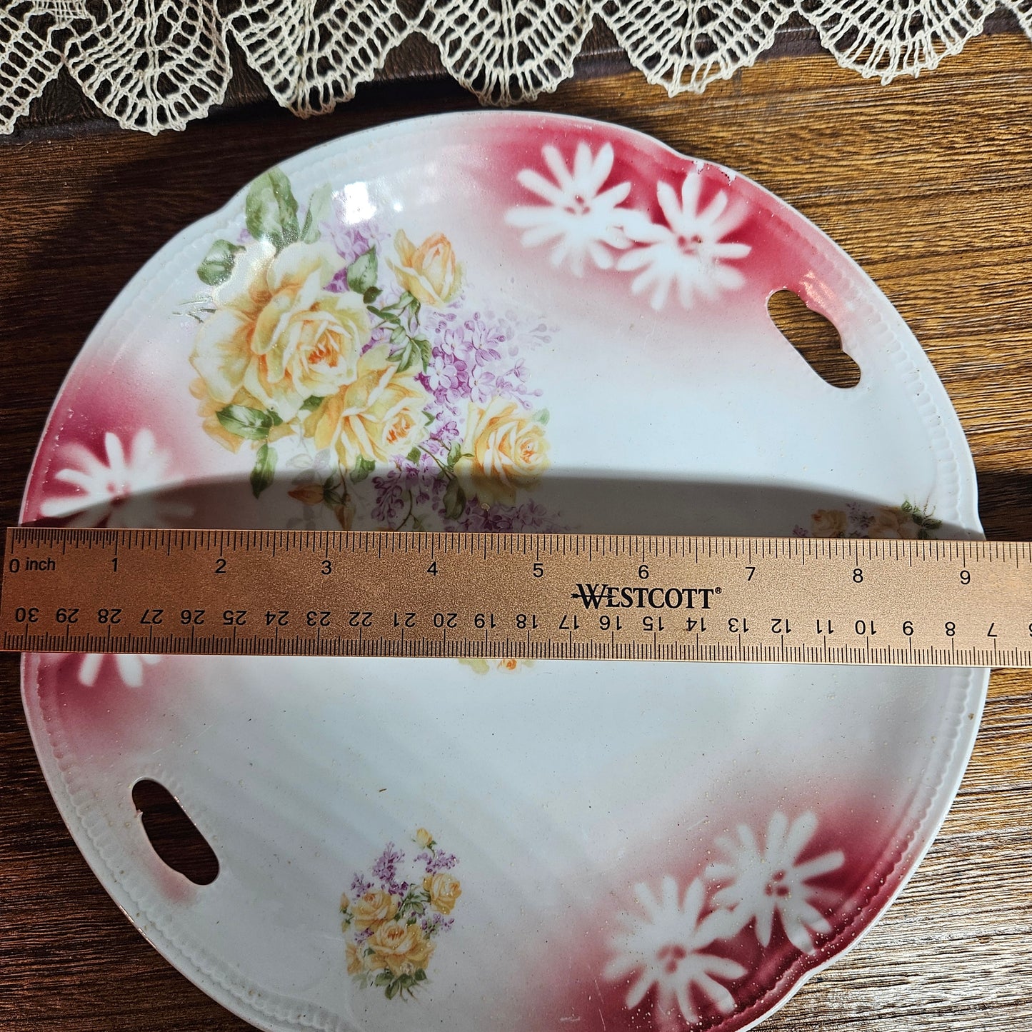 Vintage Floral Porcelain Serving Tray with Handles