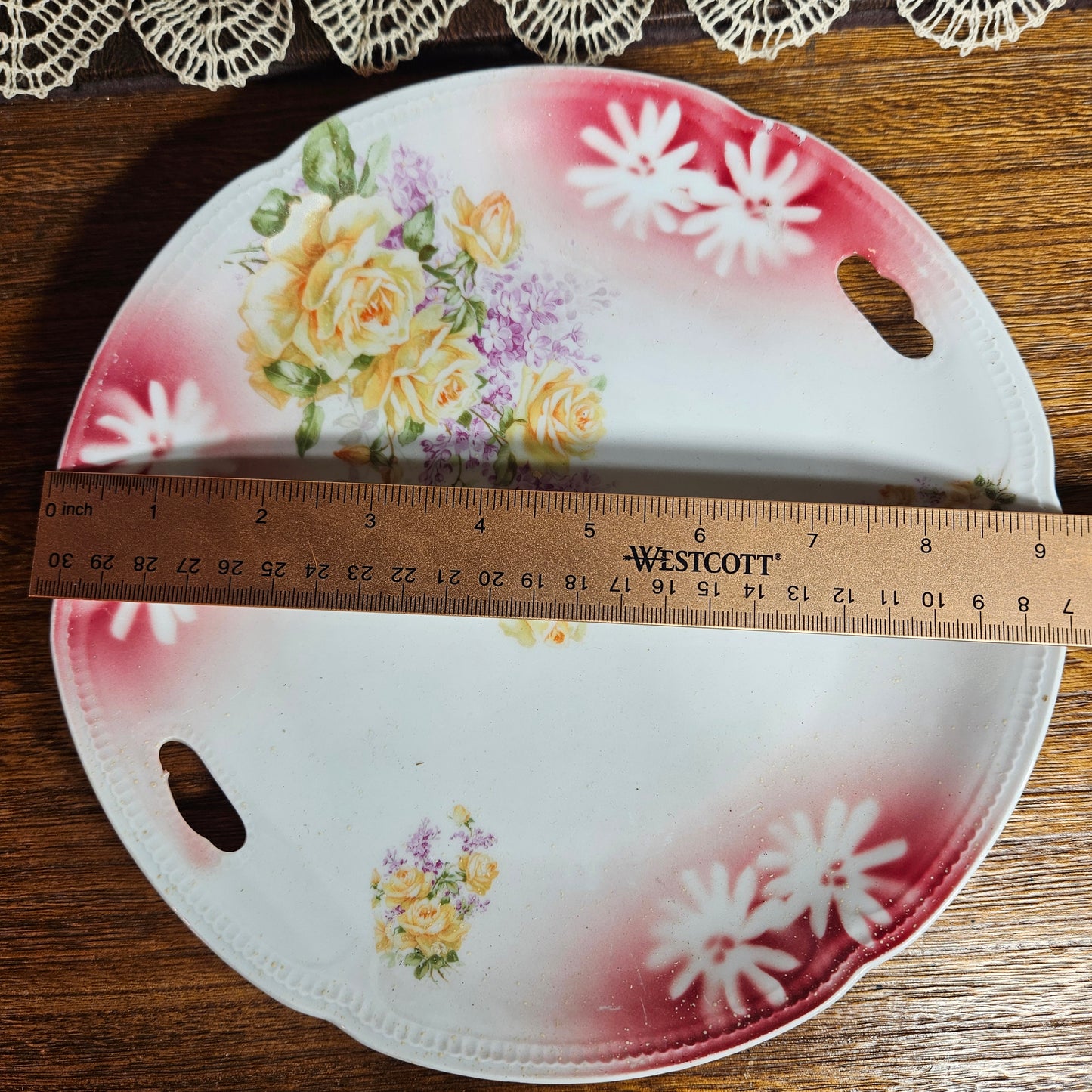 Vintage Floral Porcelain Serving Tray with Handles