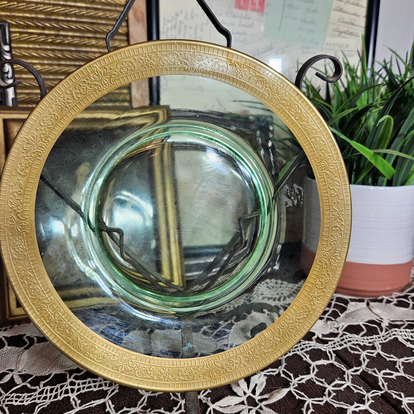 Uranium Glass Center Plate with Brass Rim
