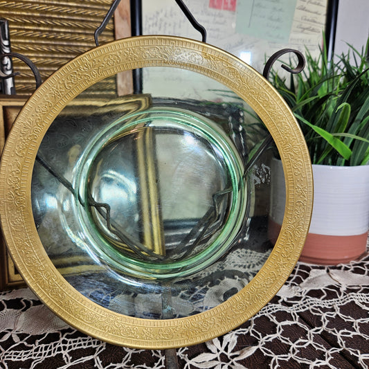 Vintage Uranium Glass Center Plate with Brass Rim