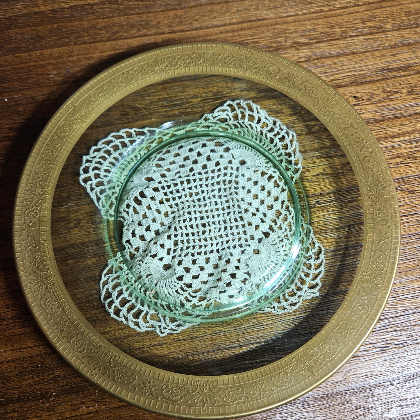 Uranium Glass Center Plate with Brass Rim