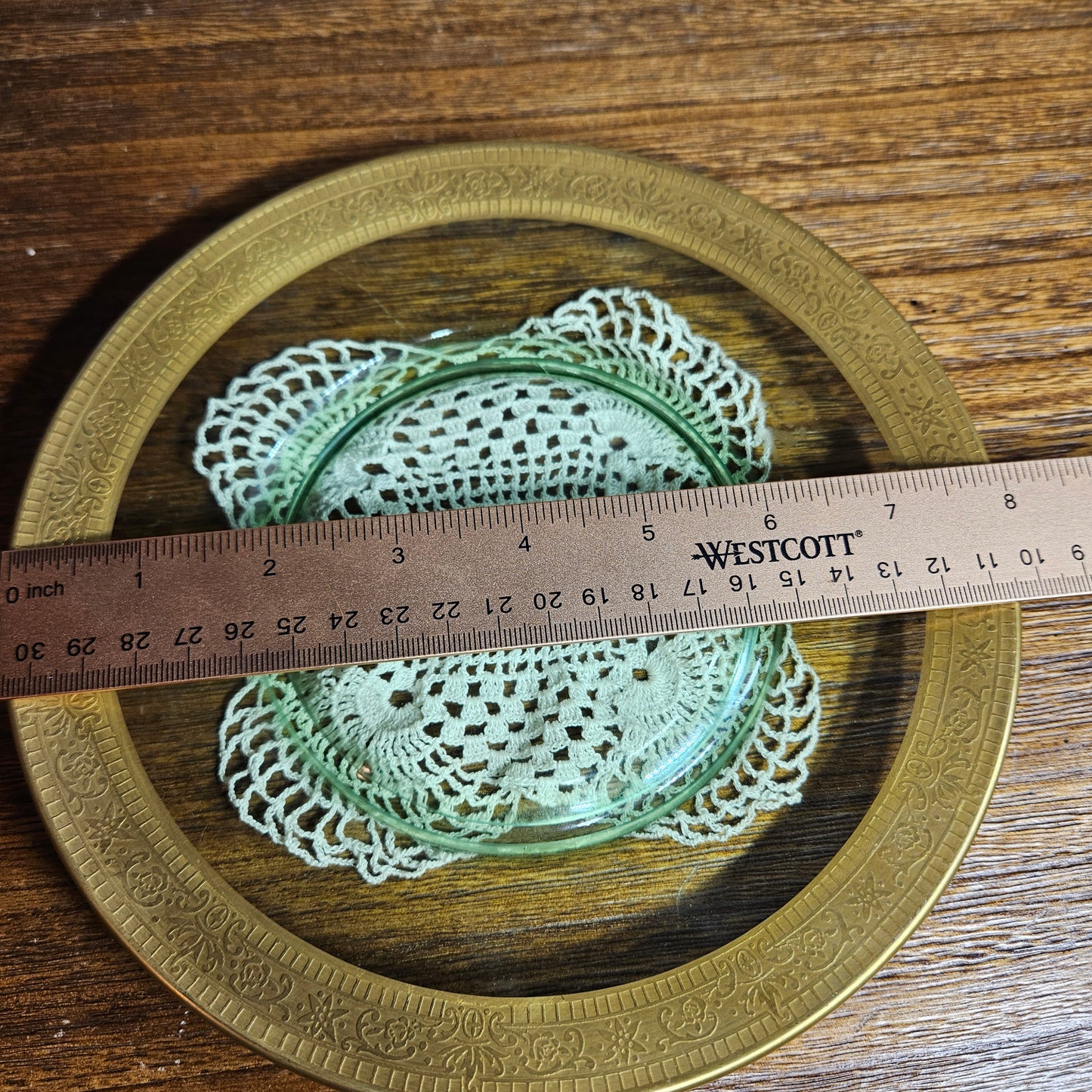 Uranium Glass Center Plate with Brass Rim