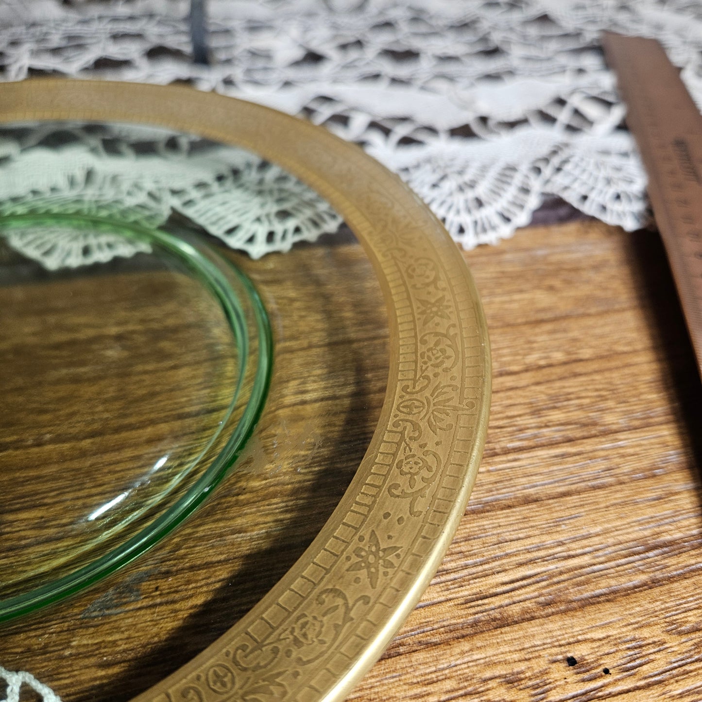 Uranium Glass Center Plate with Brass Rim