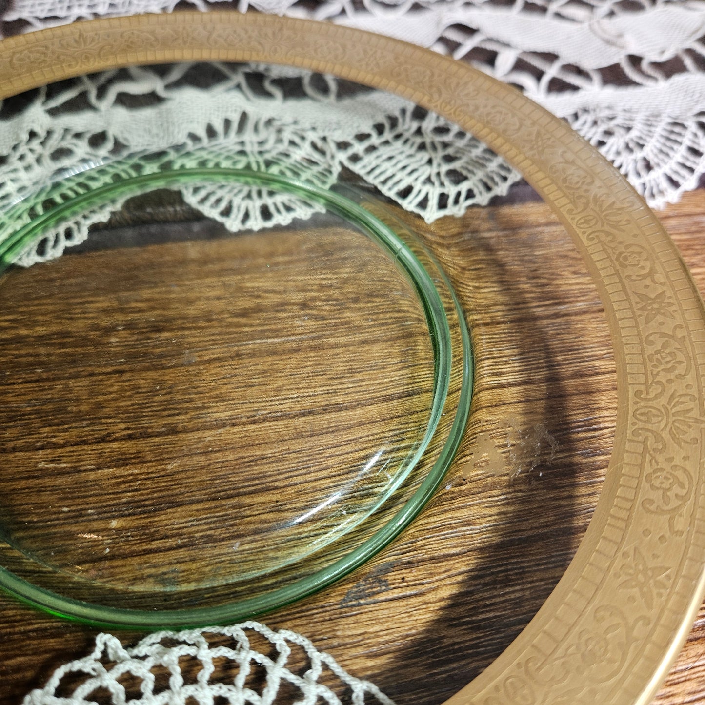 Uranium Glass Center Plate with Brass Rim