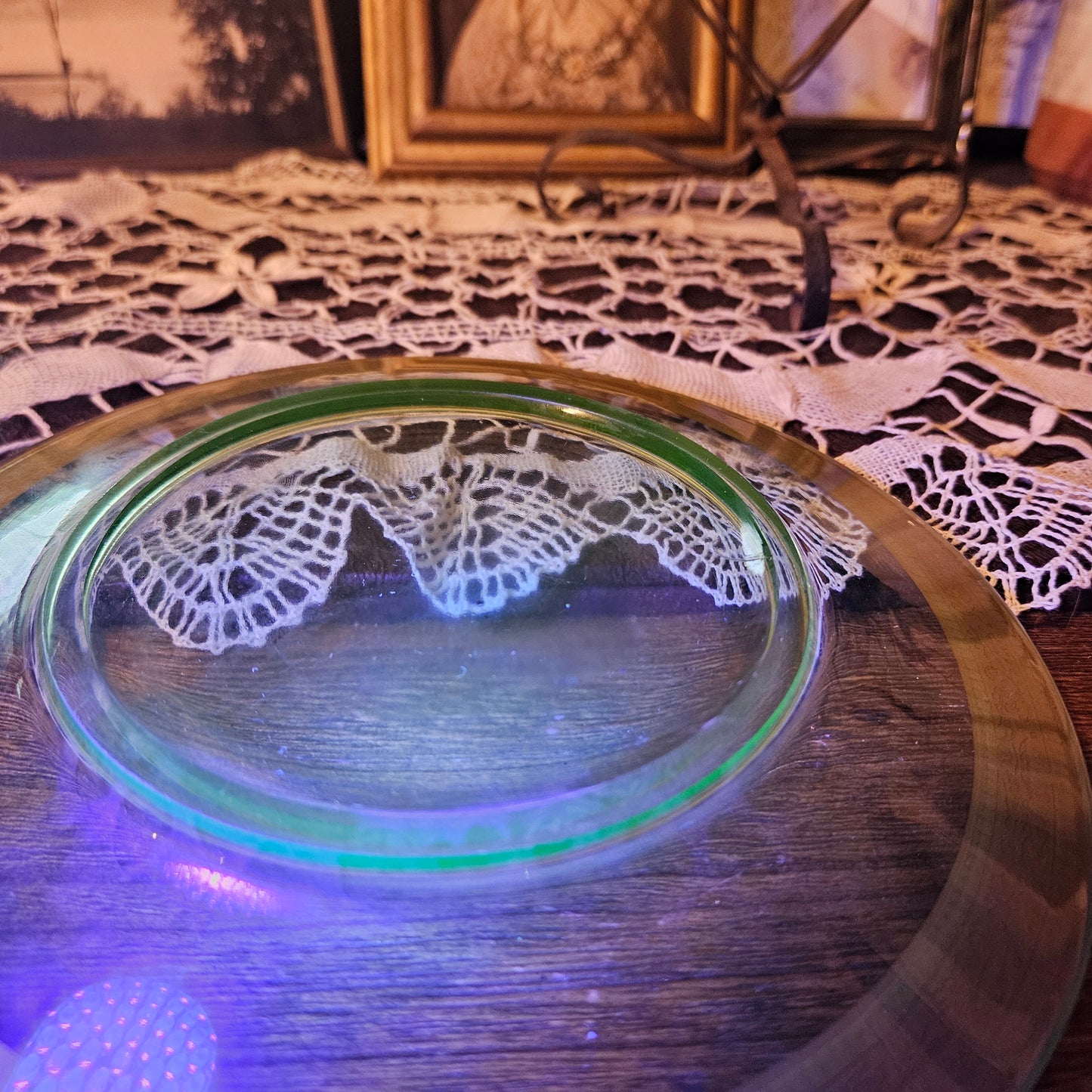 Uranium Glass Center Plate with Brass Rim