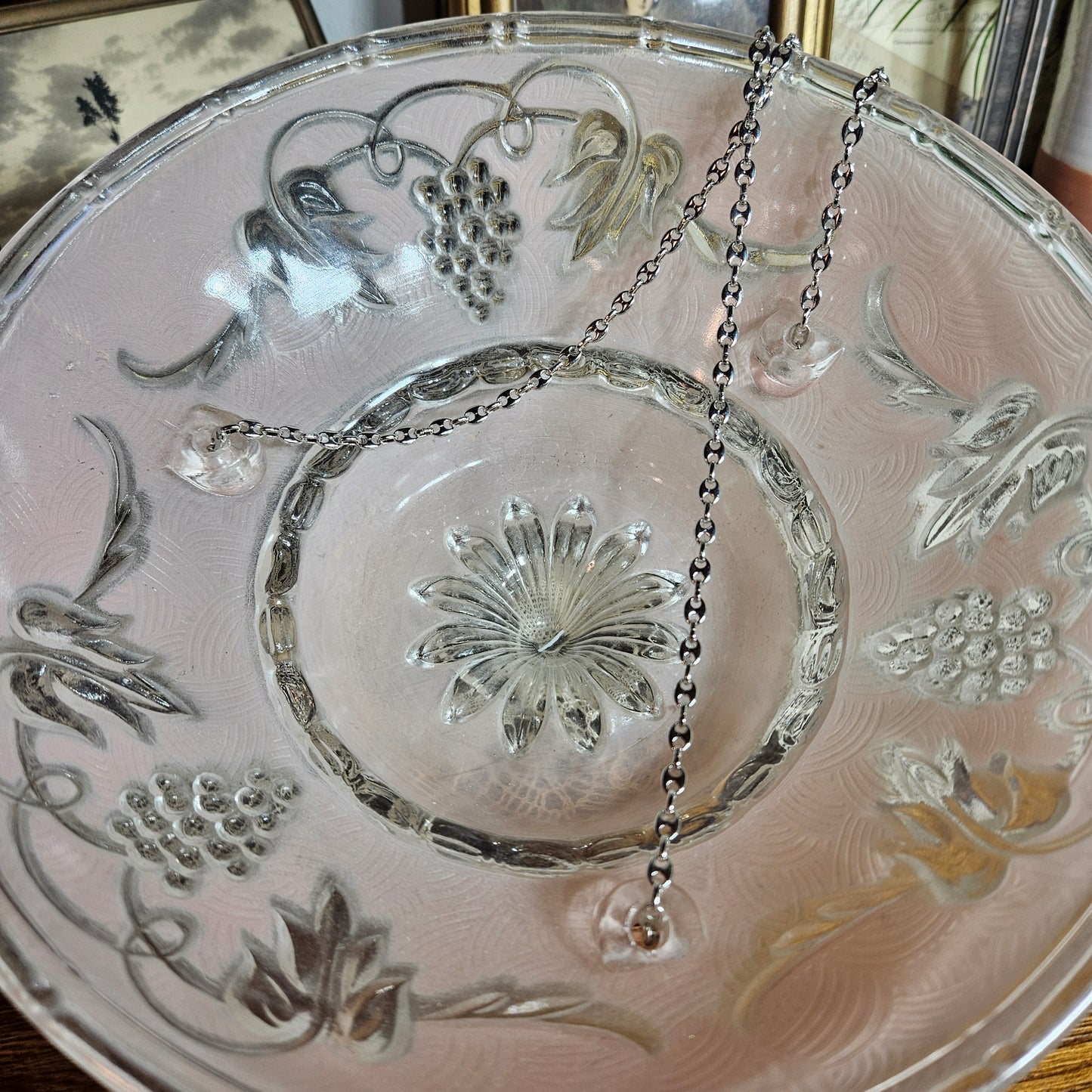 Hanging Glass Candle Holder with Grape Design