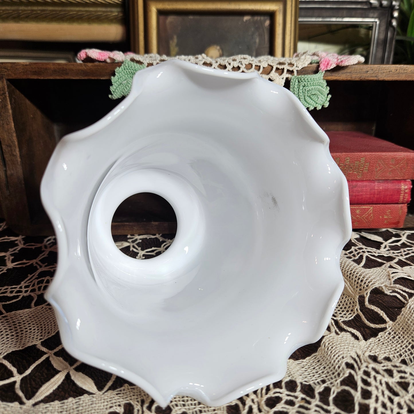 White Scalloped Milk Glass Lamp Shade
