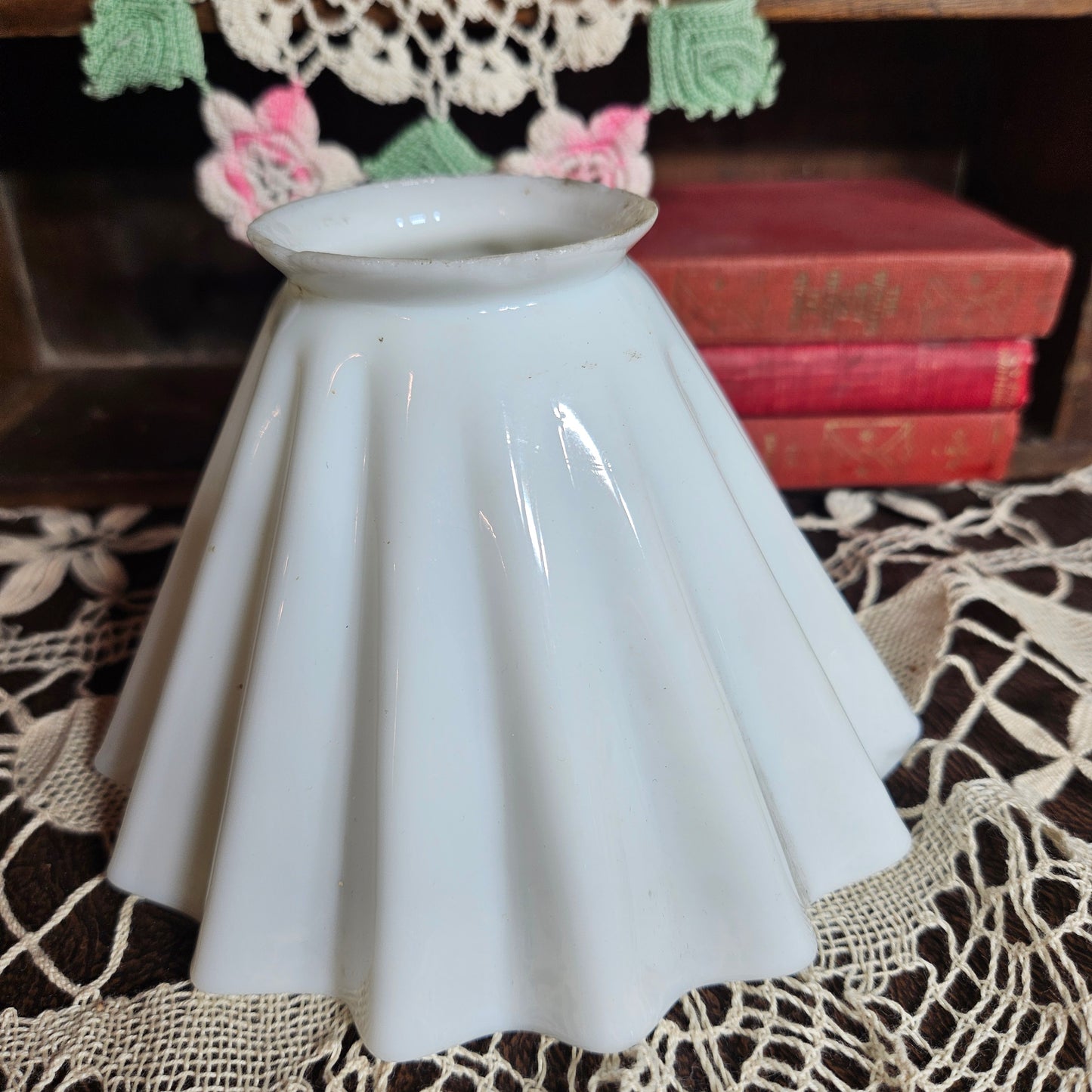 Vintage White Milk Glass Pleated Lamp Shade