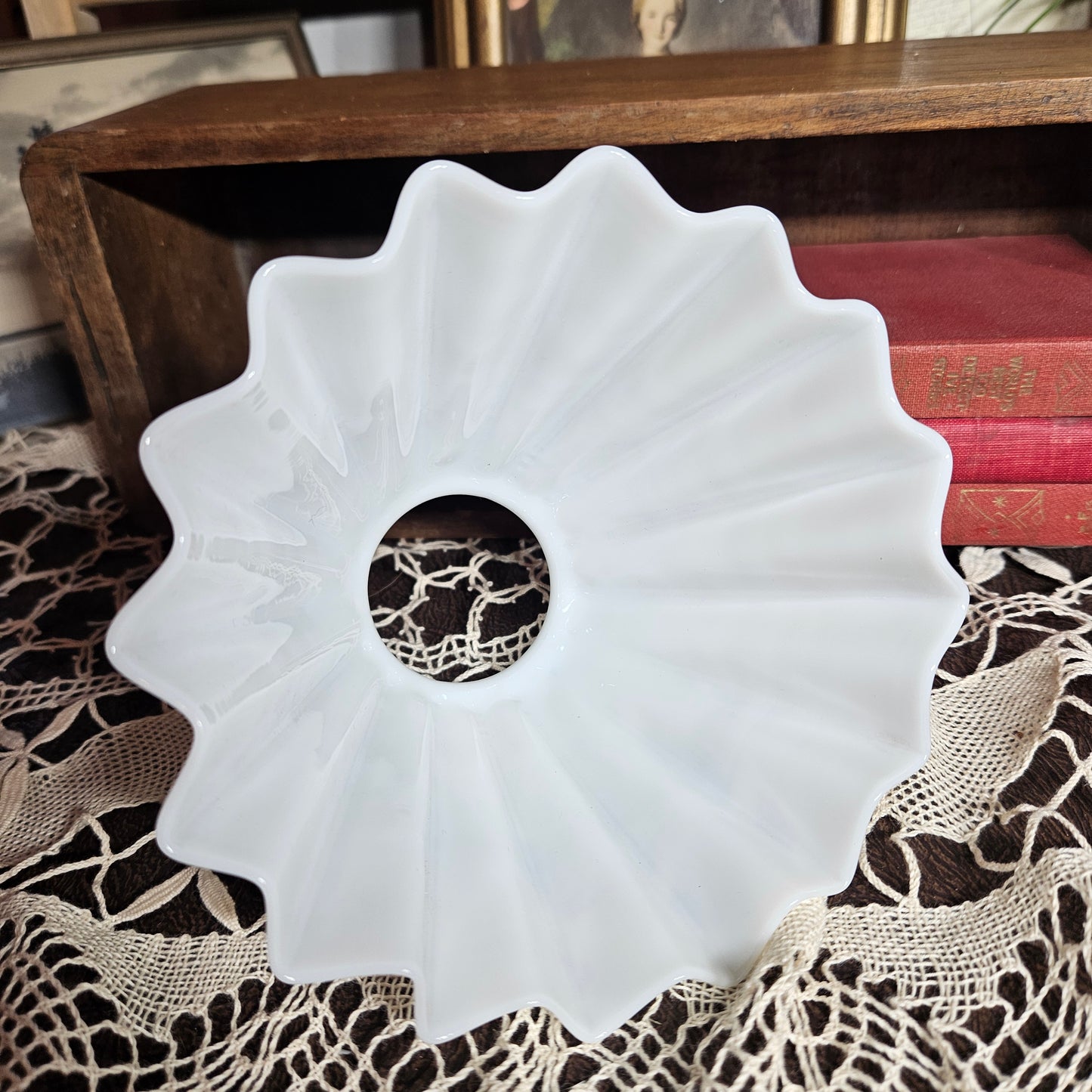 Vintage White Milk Glass Pleated Lamp Shade