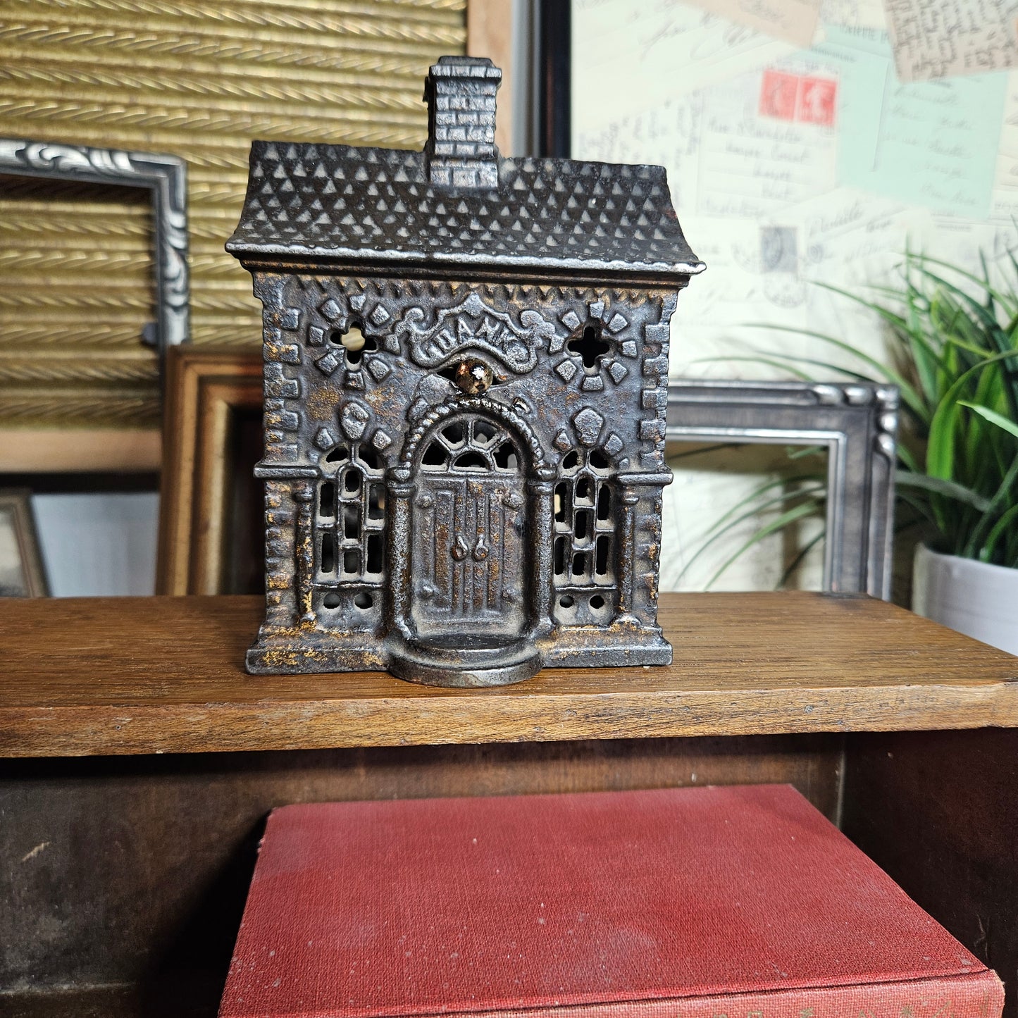 Vintage Cast Iron Cottage Coin Bank House