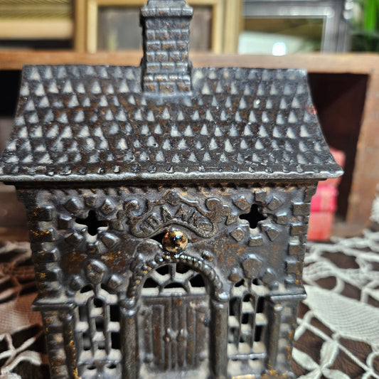 Vintage Cast Iron Cottage Coin Bank House