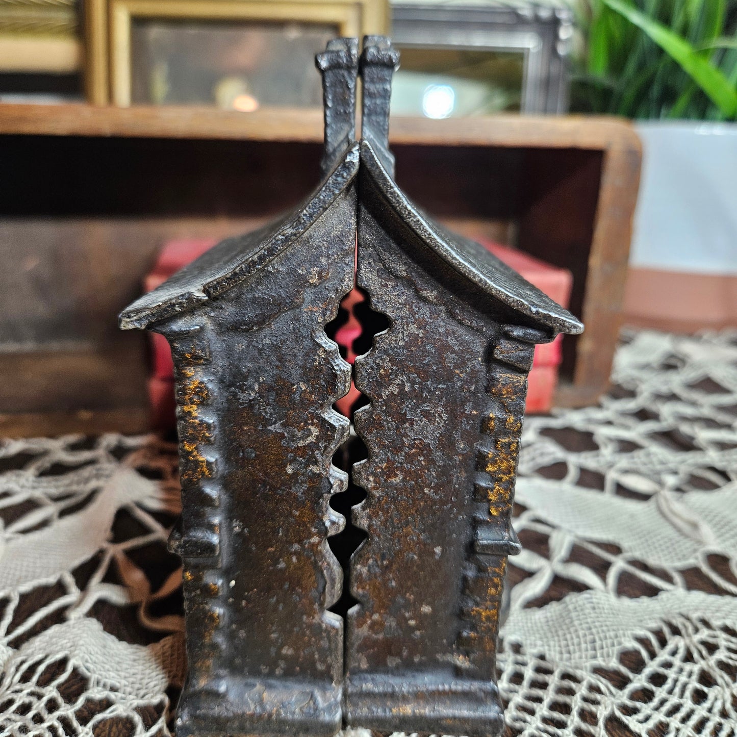 Vintage Cast Iron Cottage Coin Bank House