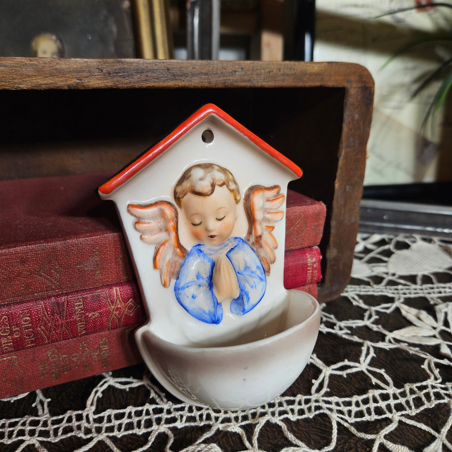 Vintage Goebel Angel Holy Water Font Wall Pocket W Germany