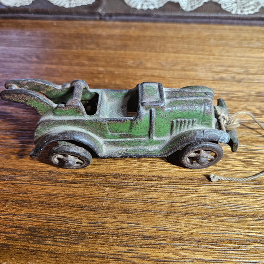Vintage Cast Iron Antique Car Toy Green Roadster