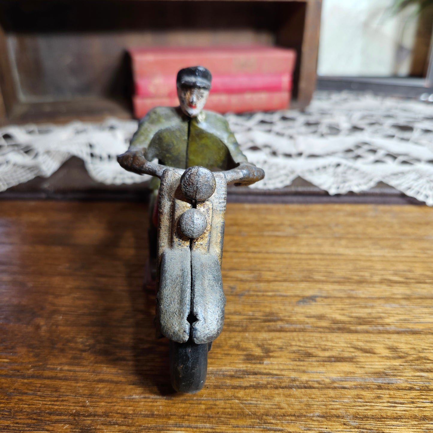 Vintage Cast Iron Motorcycle Rider Toy Figurine