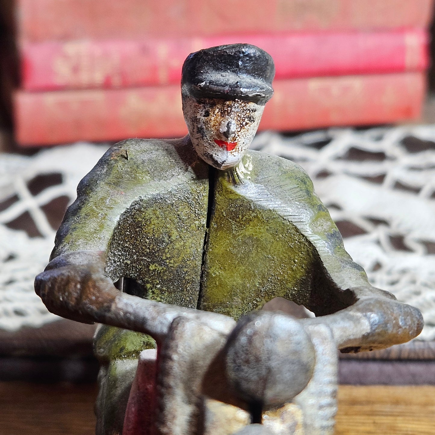 Vintage Cast Iron Motorcycle Rider Toy Figurine