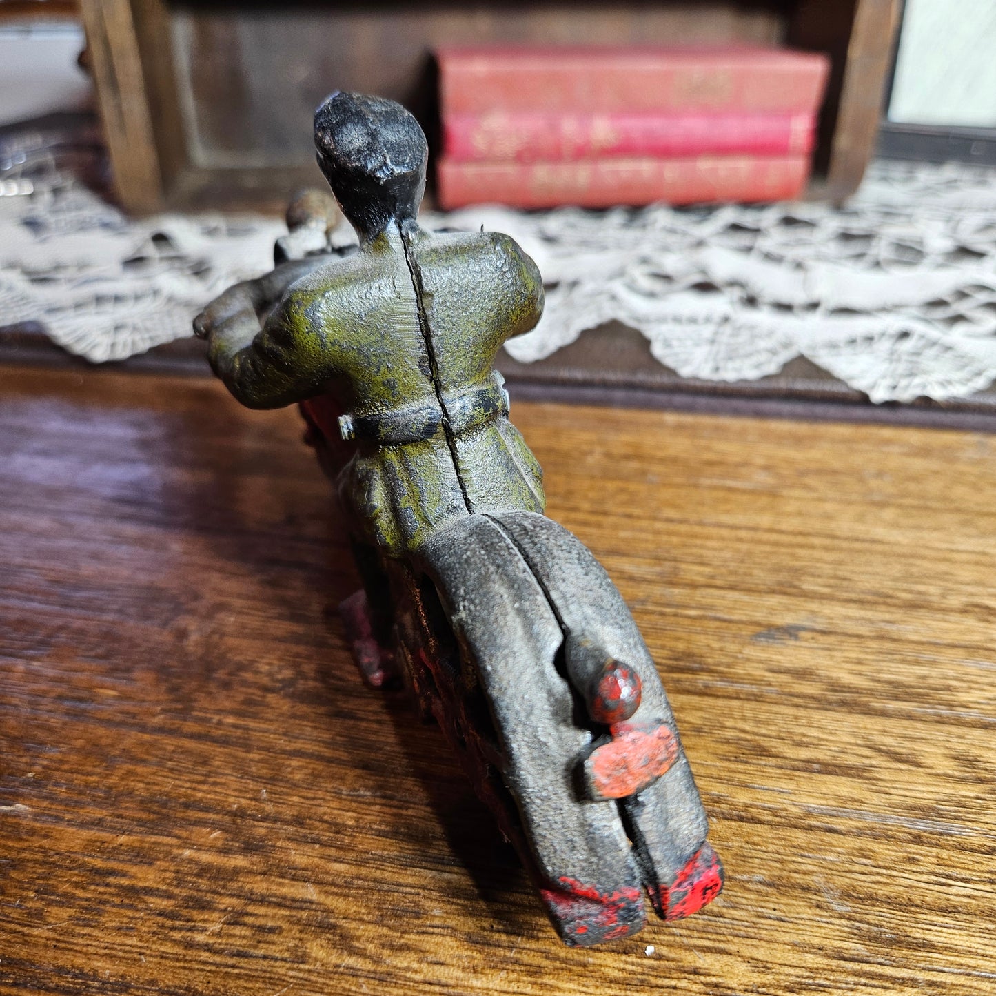 Vintage Cast Iron Motorcycle Rider Toy Figurine
