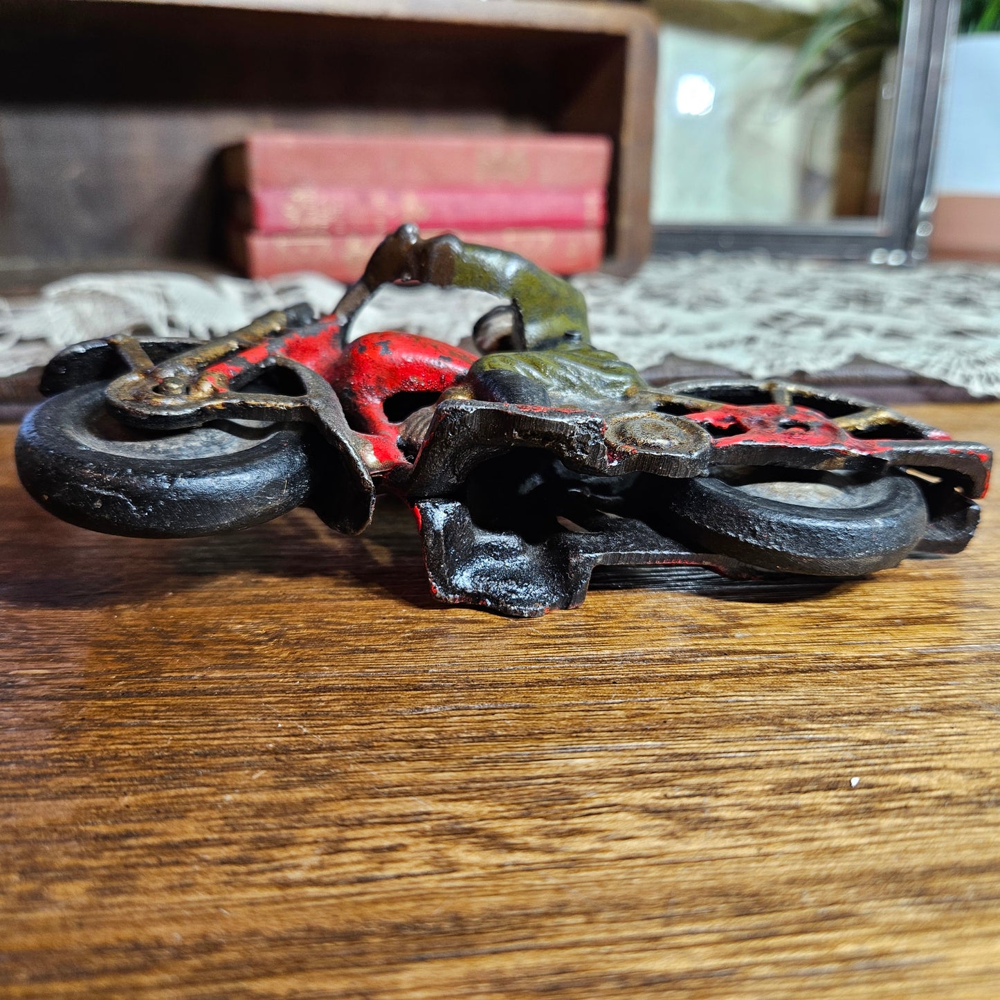 Vintage Cast Iron Motorcycle Rider Toy Figurine