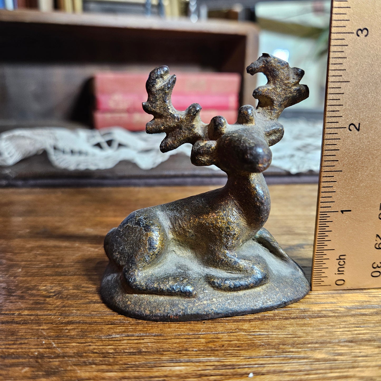 Vintage Cast Iron Reclining Deer Figurine Rustic Decor