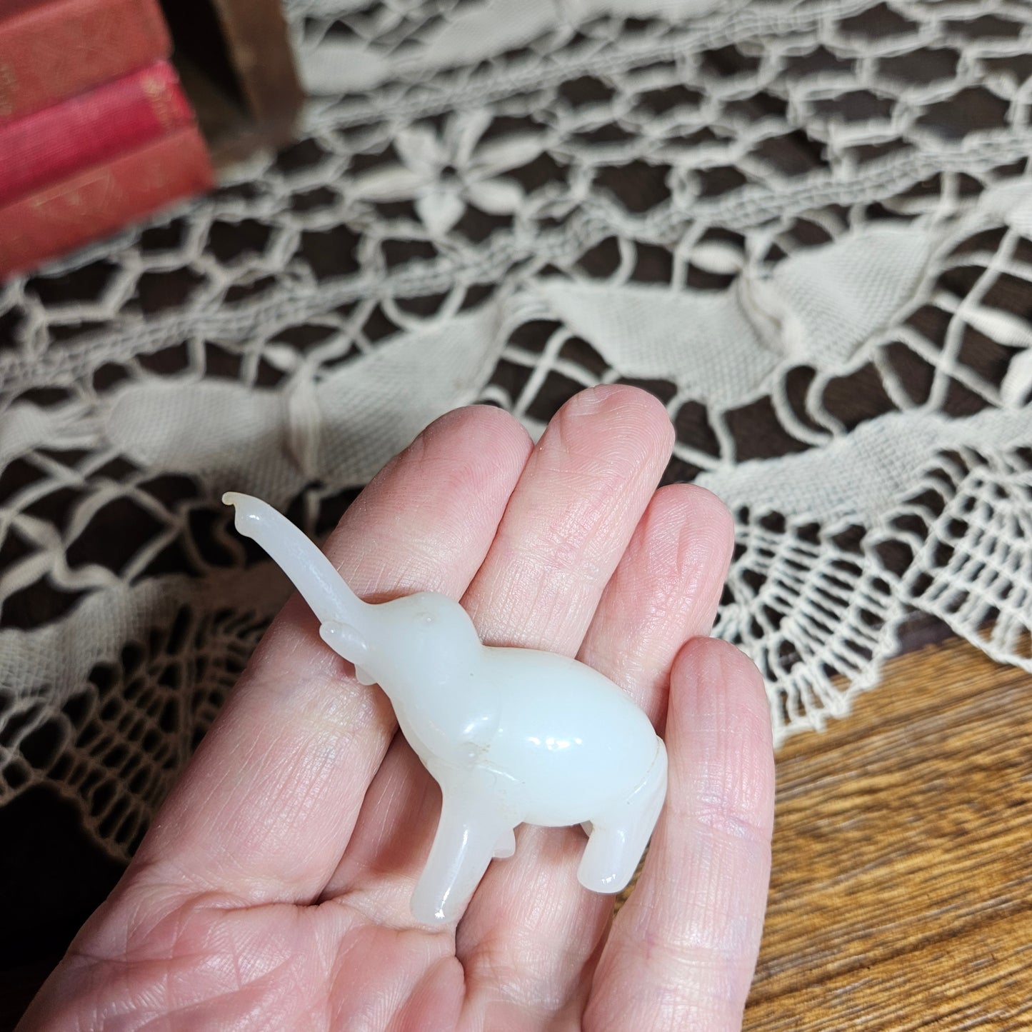 Tiny White Glass Elephant Figurine Mini Animal Figure