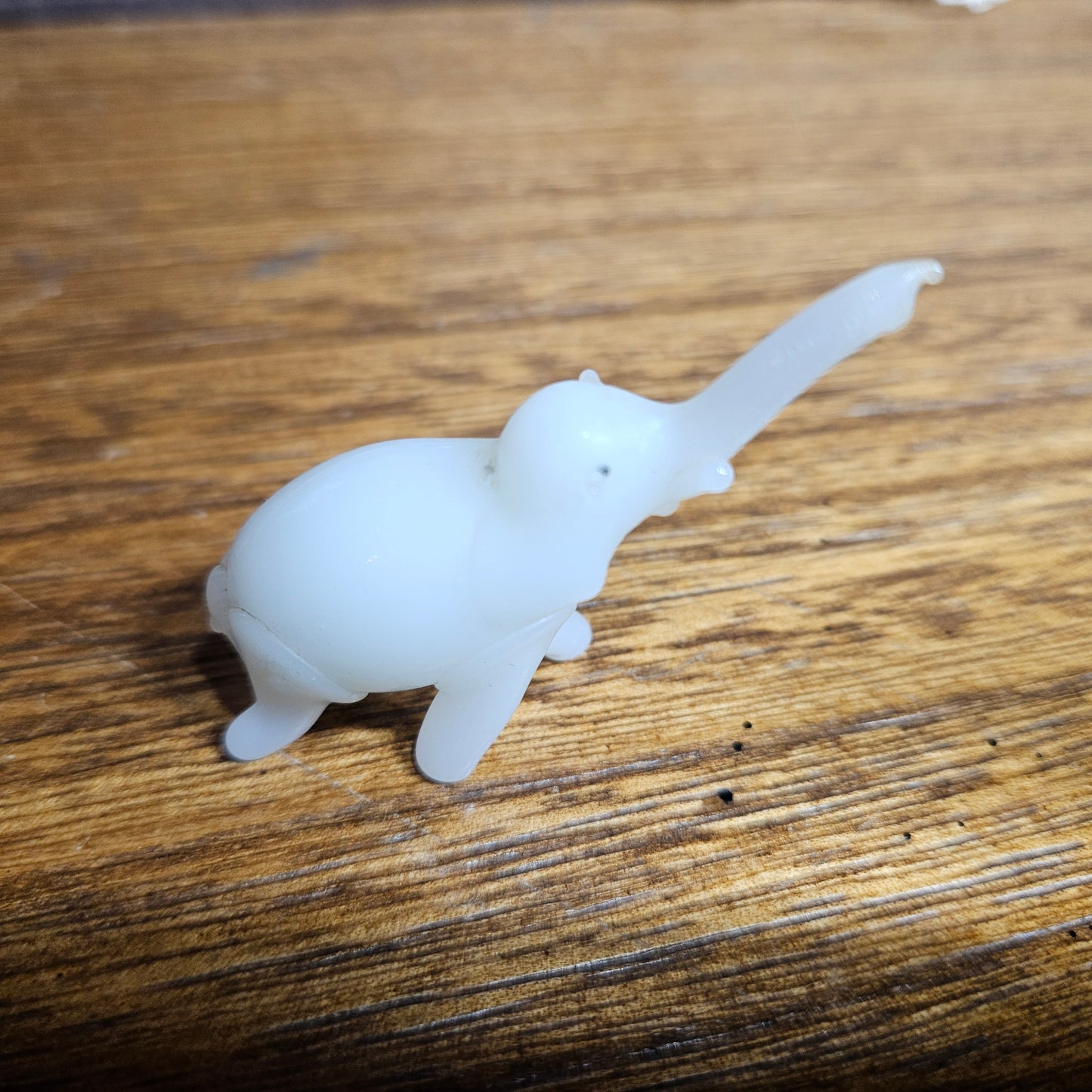 Tiny White Glass Elephant Figurine Mini Animal Figure