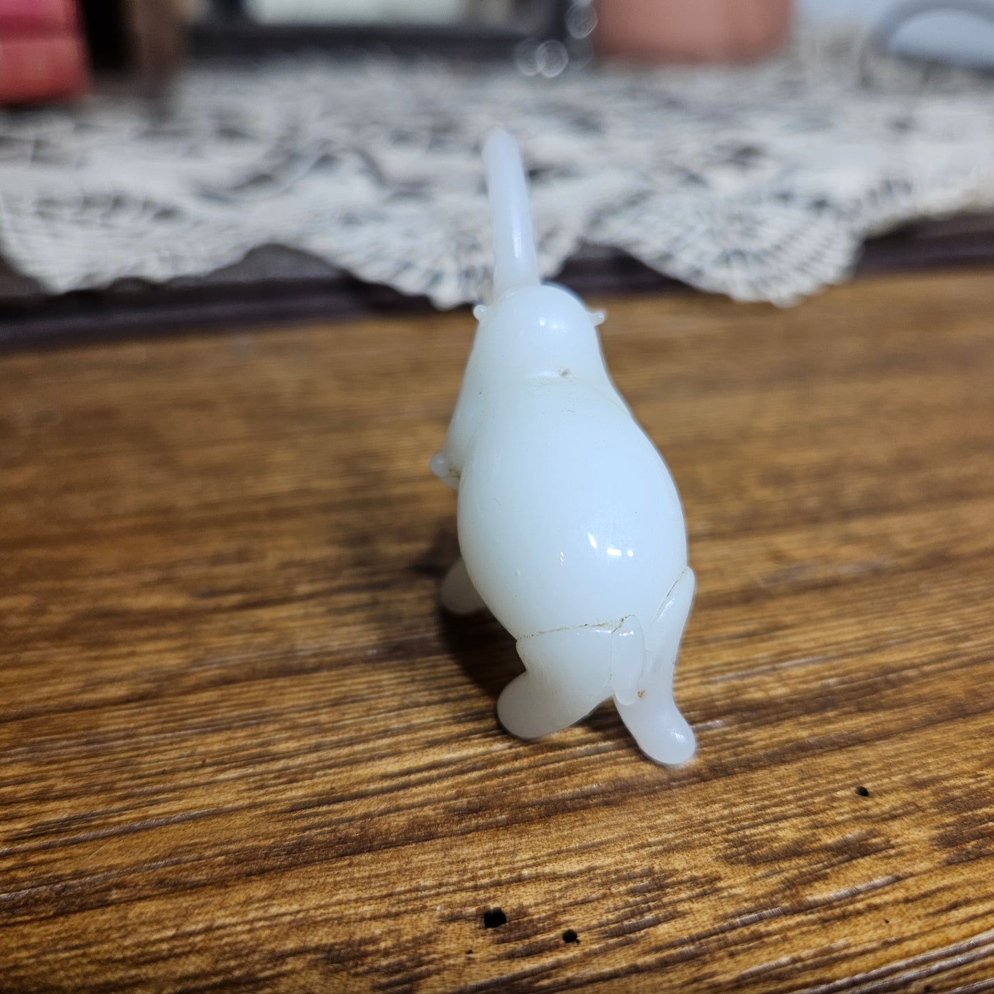 Tiny White Glass Elephant Figurine Mini Animal Figure