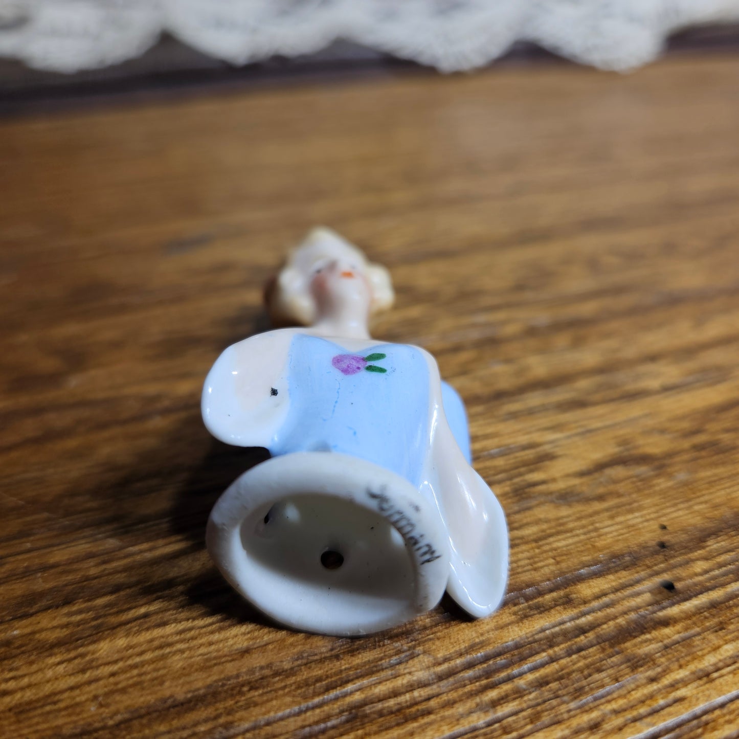 Mini Porcelain Lady Figurine Blue Dress Tiny Doll Figure