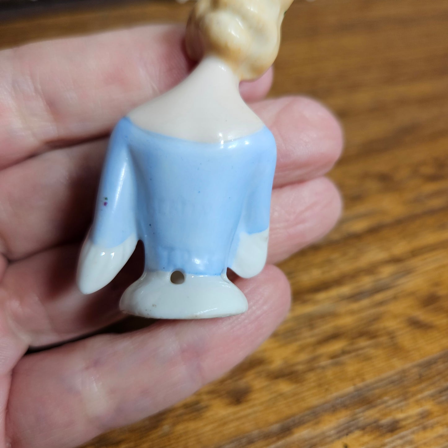 Mini Porcelain Lady Figurine Blue Dress Tiny Doll Figure