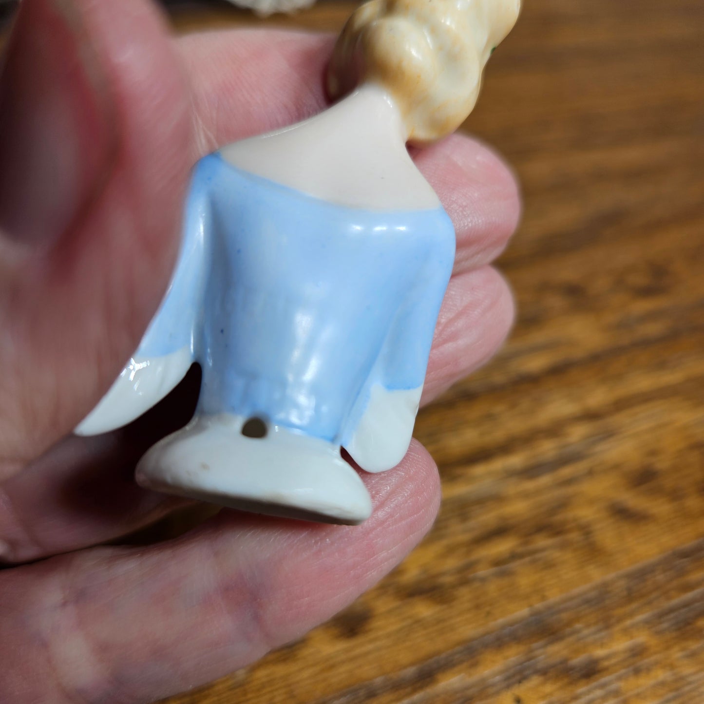 Mini Porcelain Lady Figurine Blue Dress Tiny Doll Figure