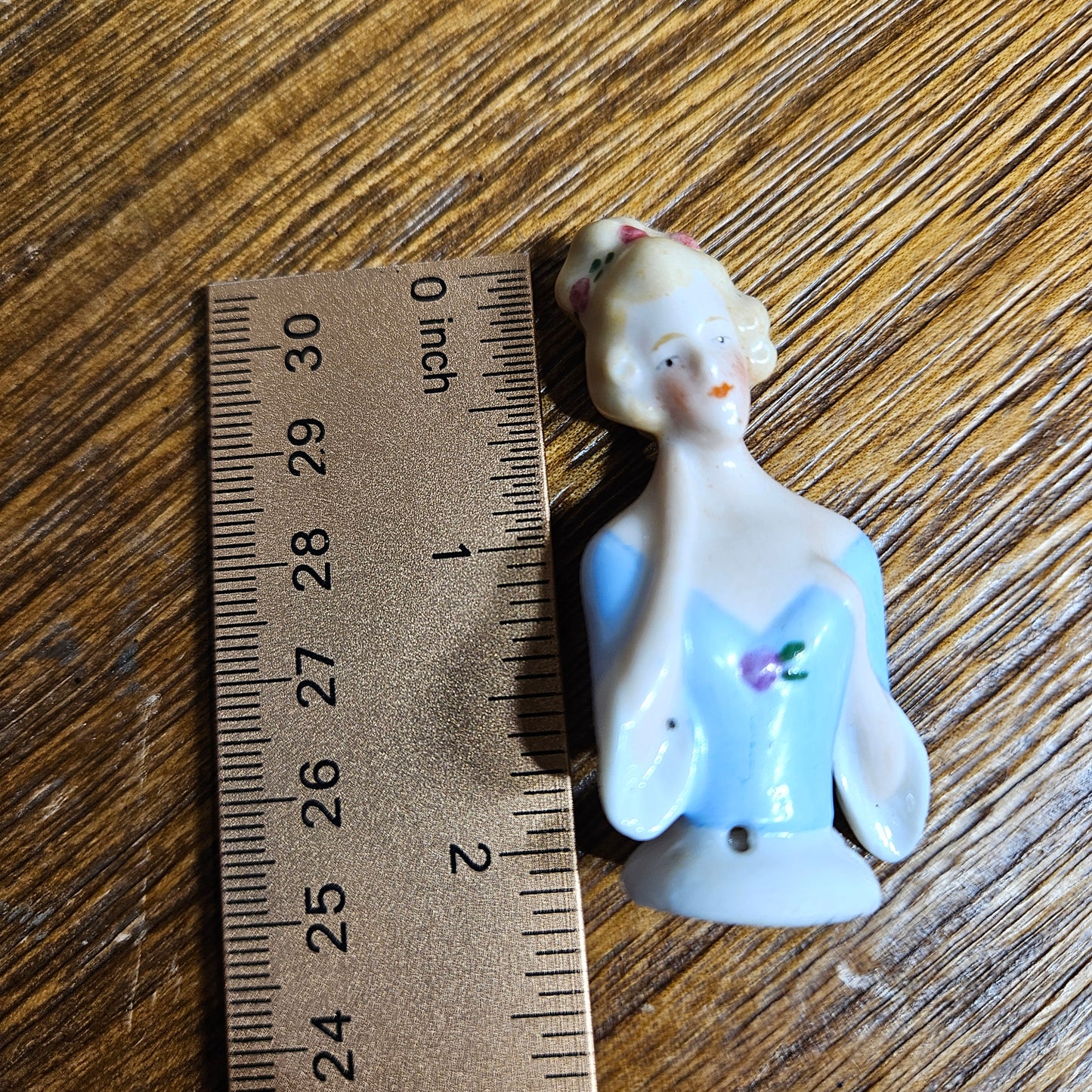 Mini Porcelain Lady Figurine Blue Dress Tiny Doll Figure