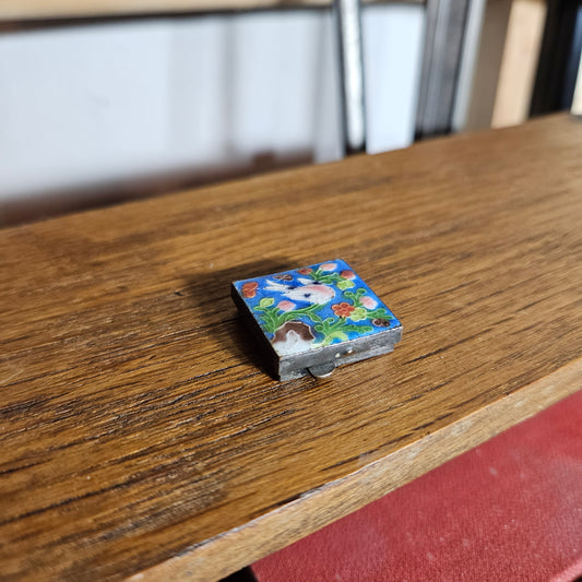 Vintage Mini Cloisonné Trinket Box Blue Floral Enamel