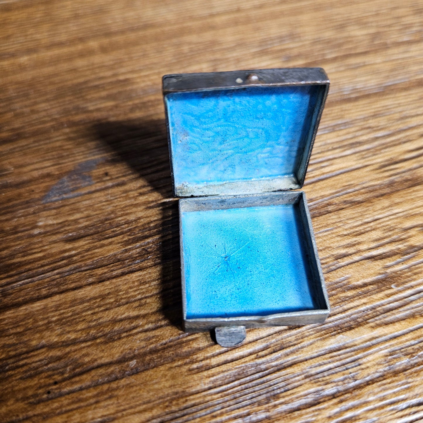 Vintage Mini Cloisonné Trinket Box Blue Floral Enamel