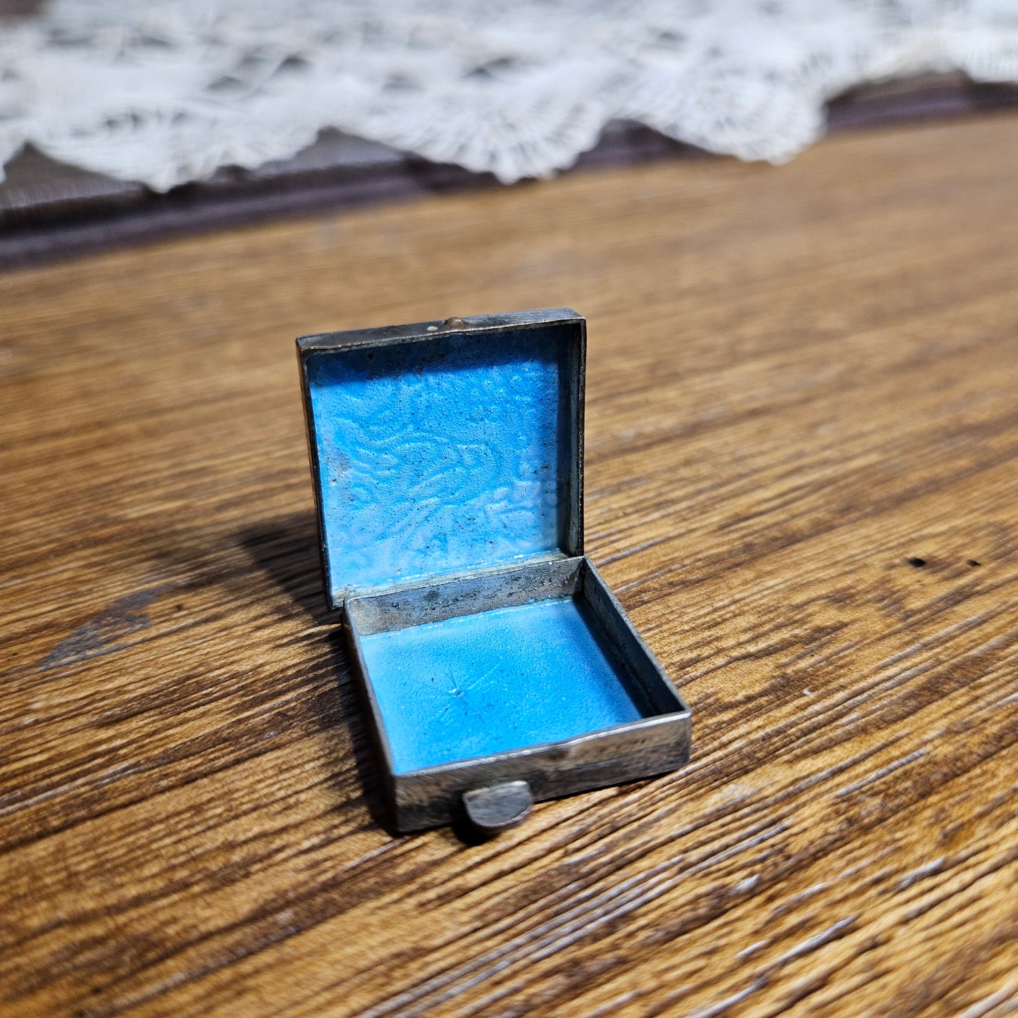 Vintage Mini Cloisonné Trinket Box Blue Floral Enamel