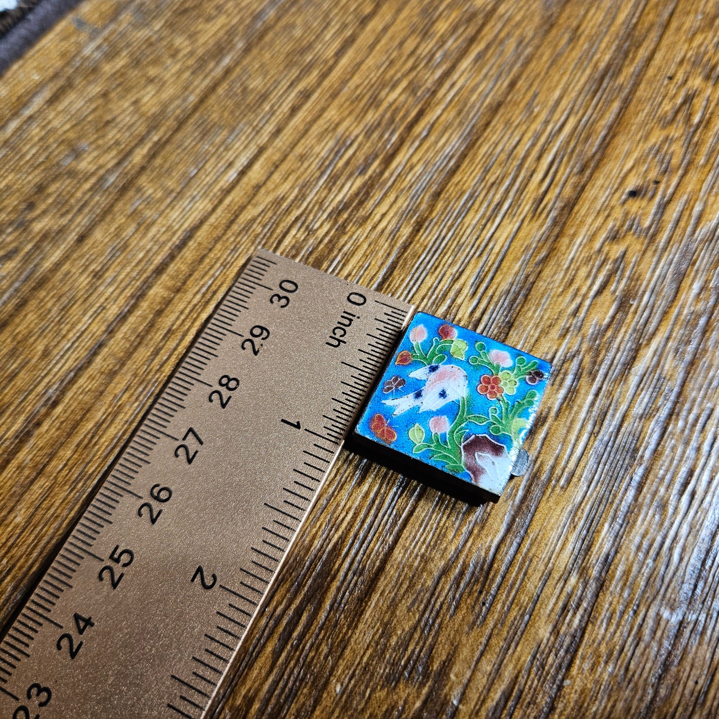 Vintage Mini Cloisonné Trinket Box Blue Floral Enamel
