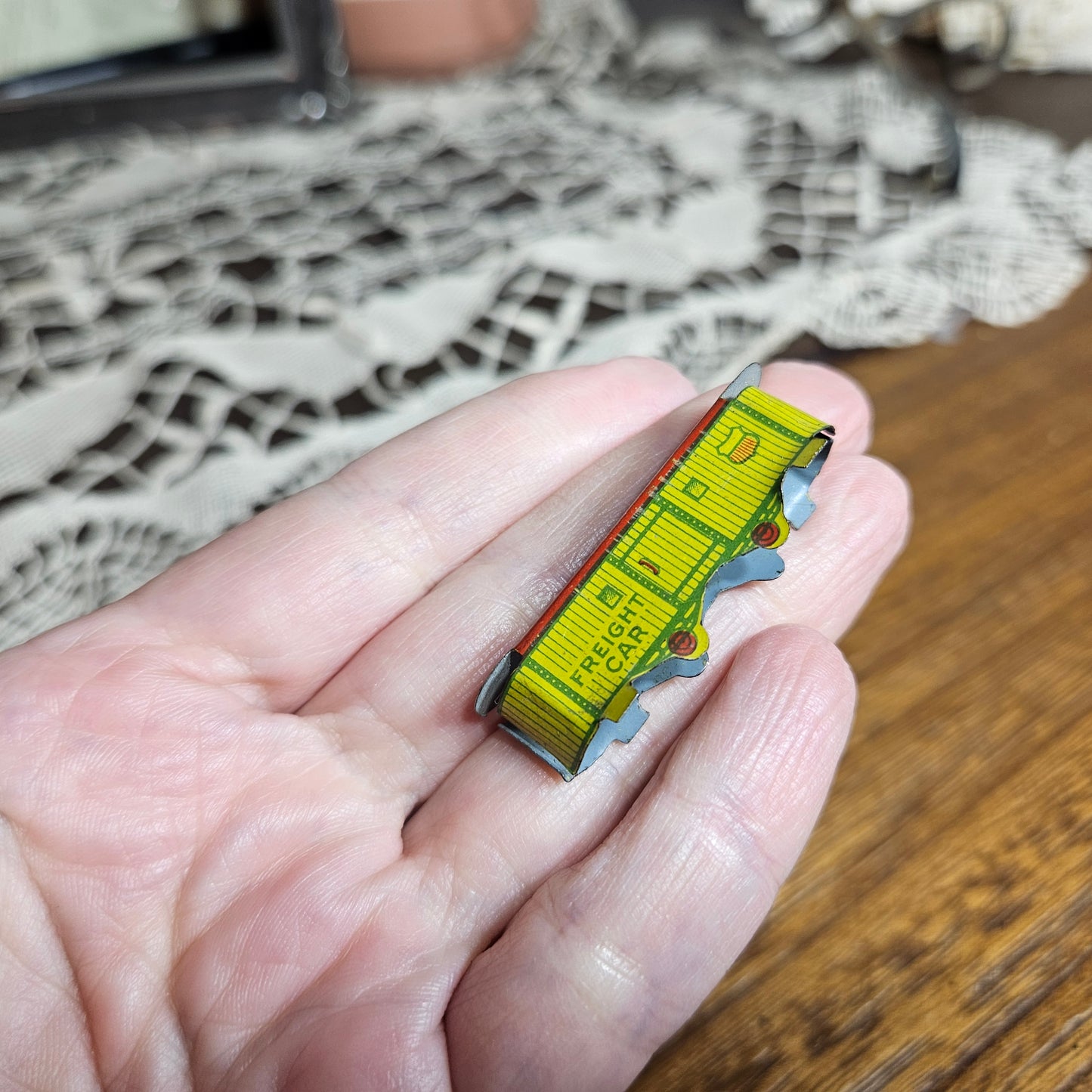 Vintage Miniature Tin Litho Freight Car Toy