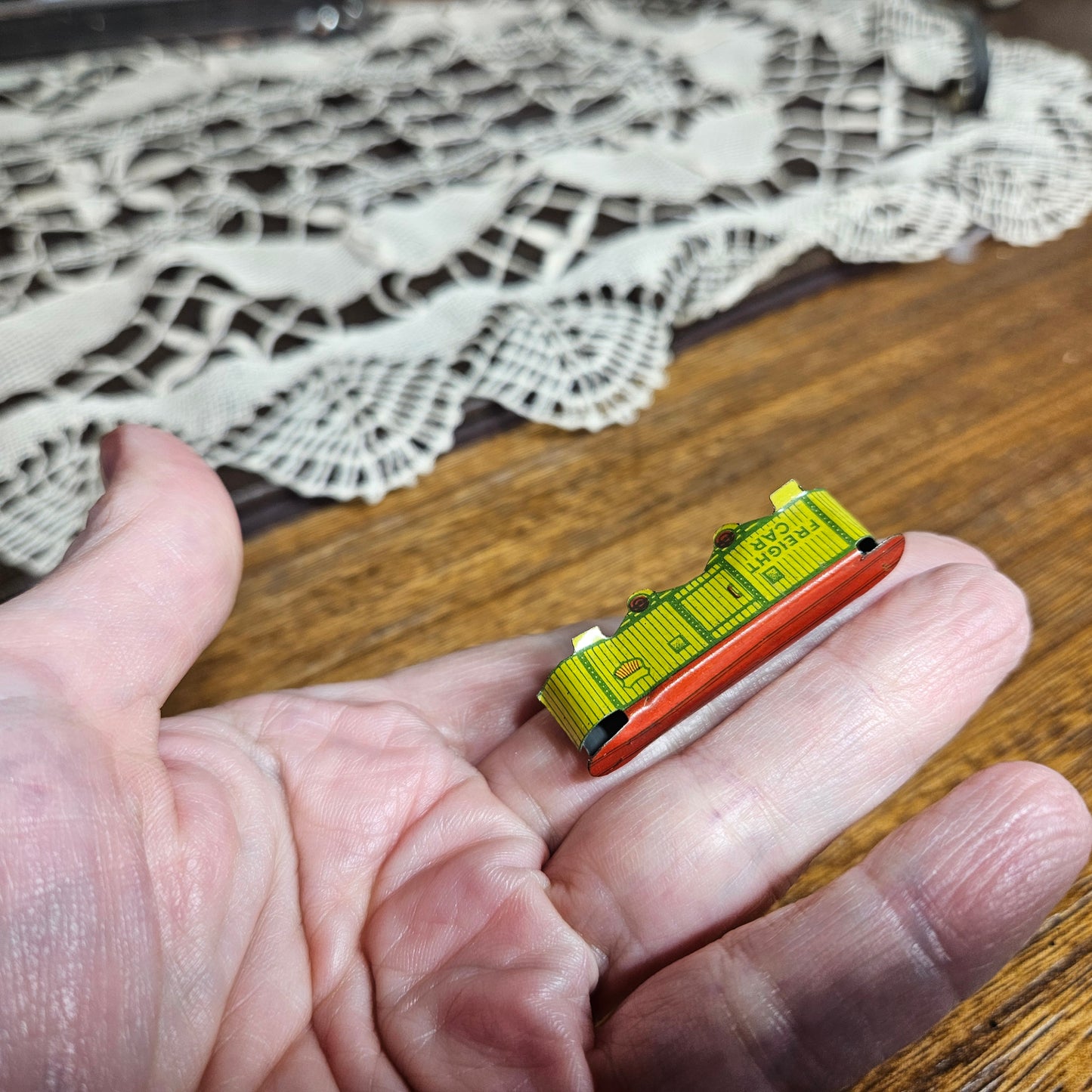 Vintage Miniature Tin Litho Freight Car Toy