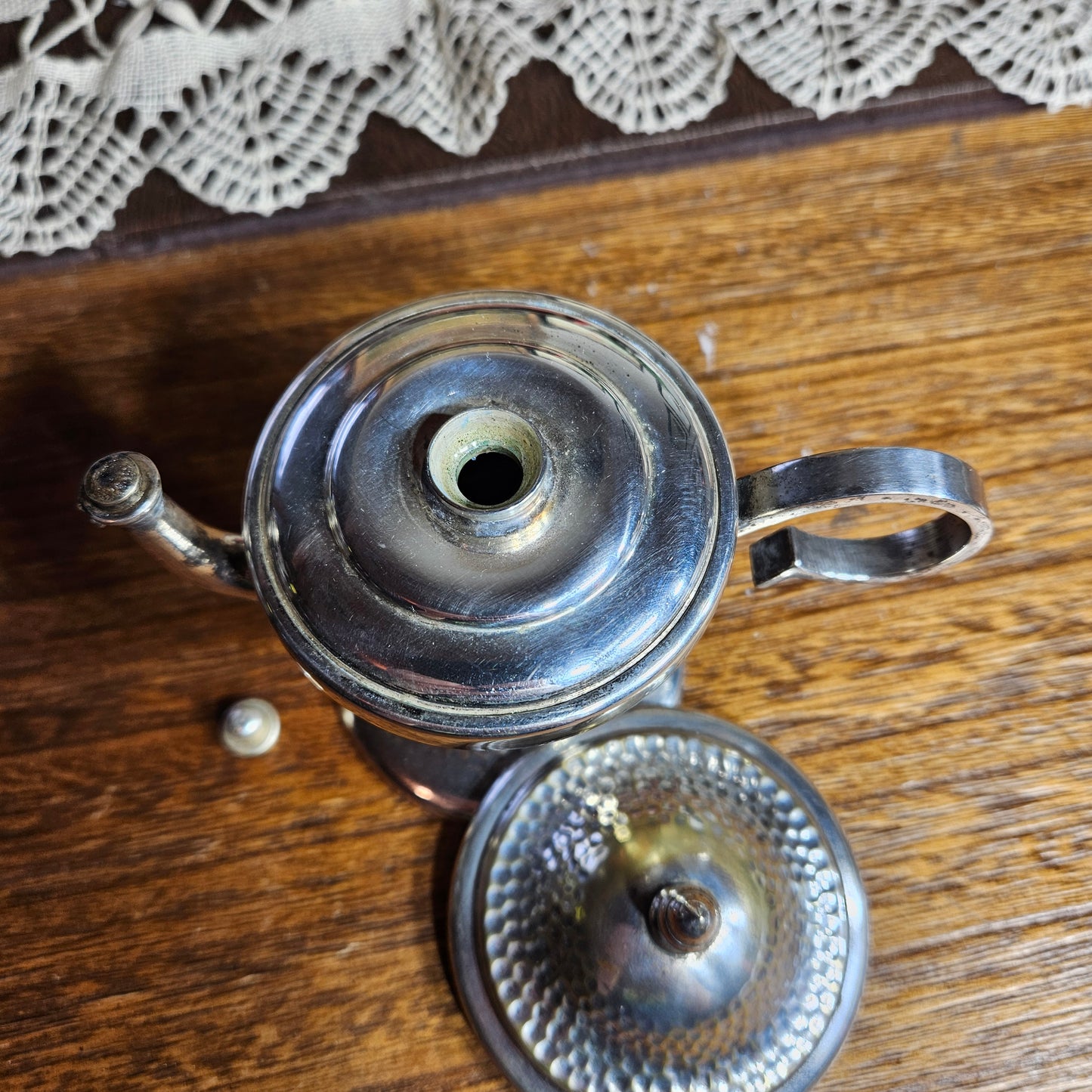 Hammered Silver Tone Genie Lamp Oil Burner