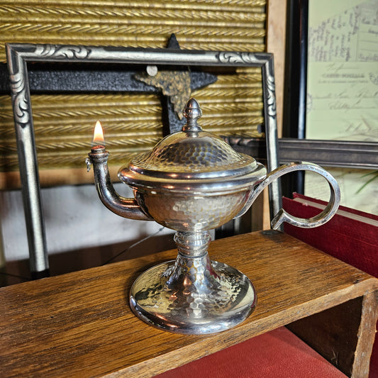 Hammered Silver Tone Genie Lamp Oil Burner