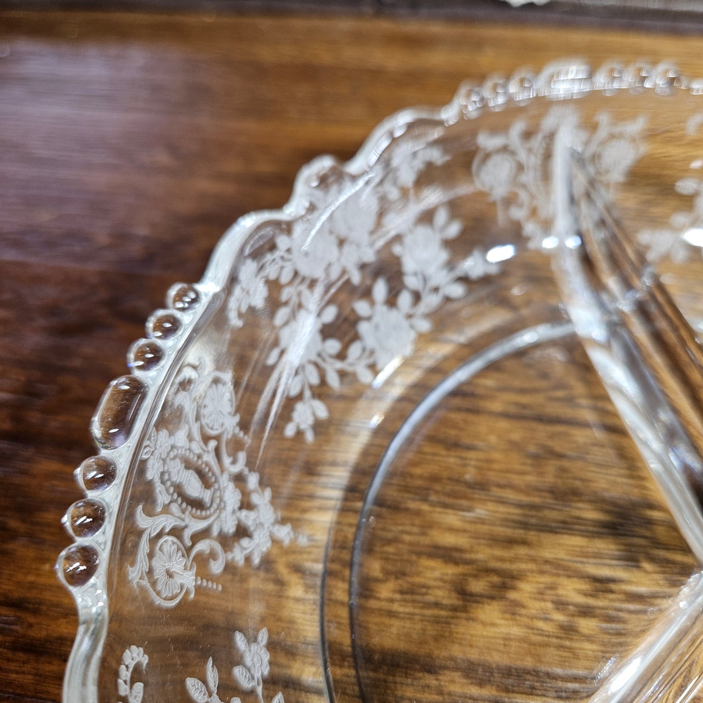 Tiffin Glass "Cherokee Rose" Three-Part Divided Relish Dish