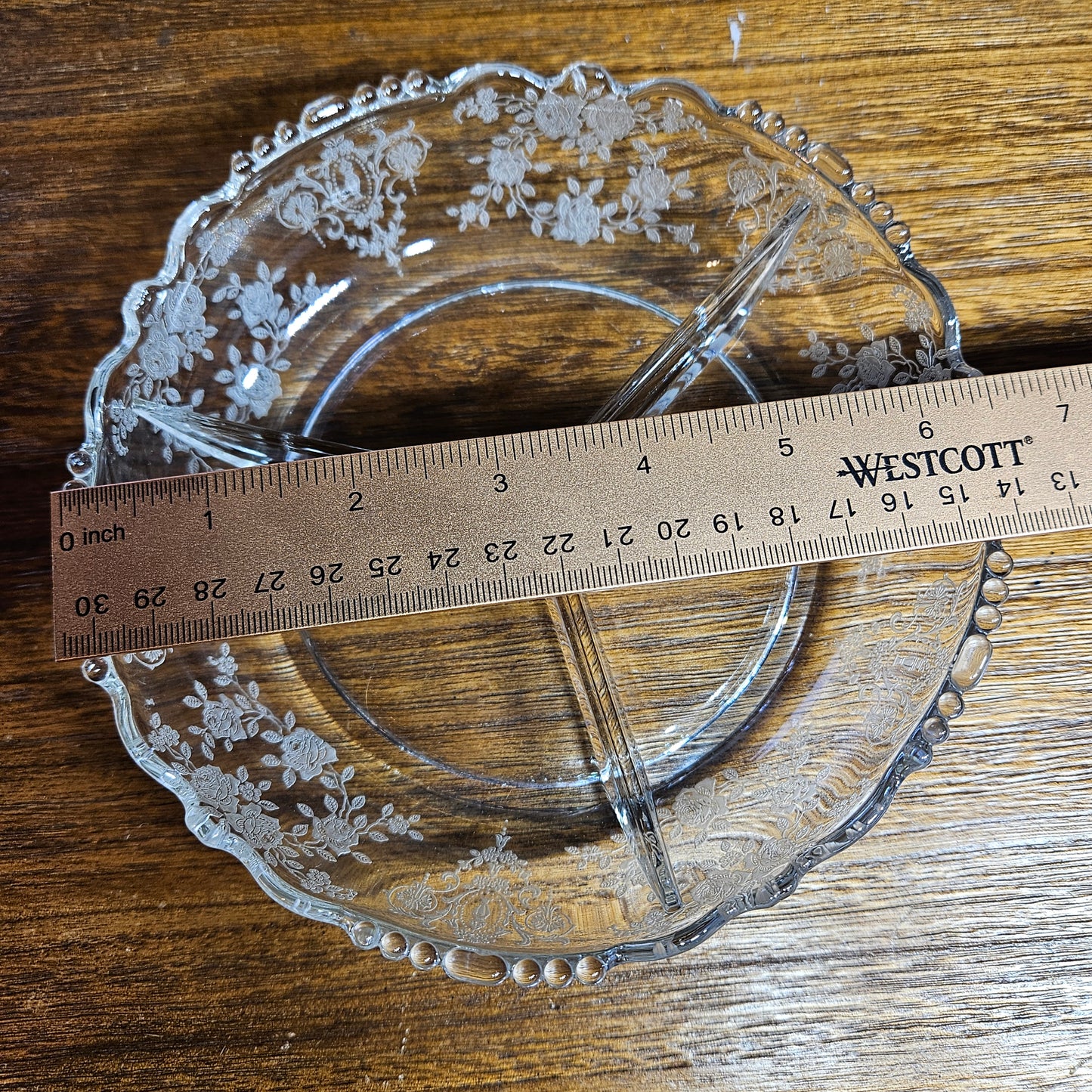 Tiffin Glass "Cherokee Rose" Three-Part Divided Relish Dish