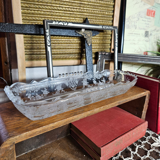 Tiffin Glass "Cherokee Rose" Celery Relish Tray
