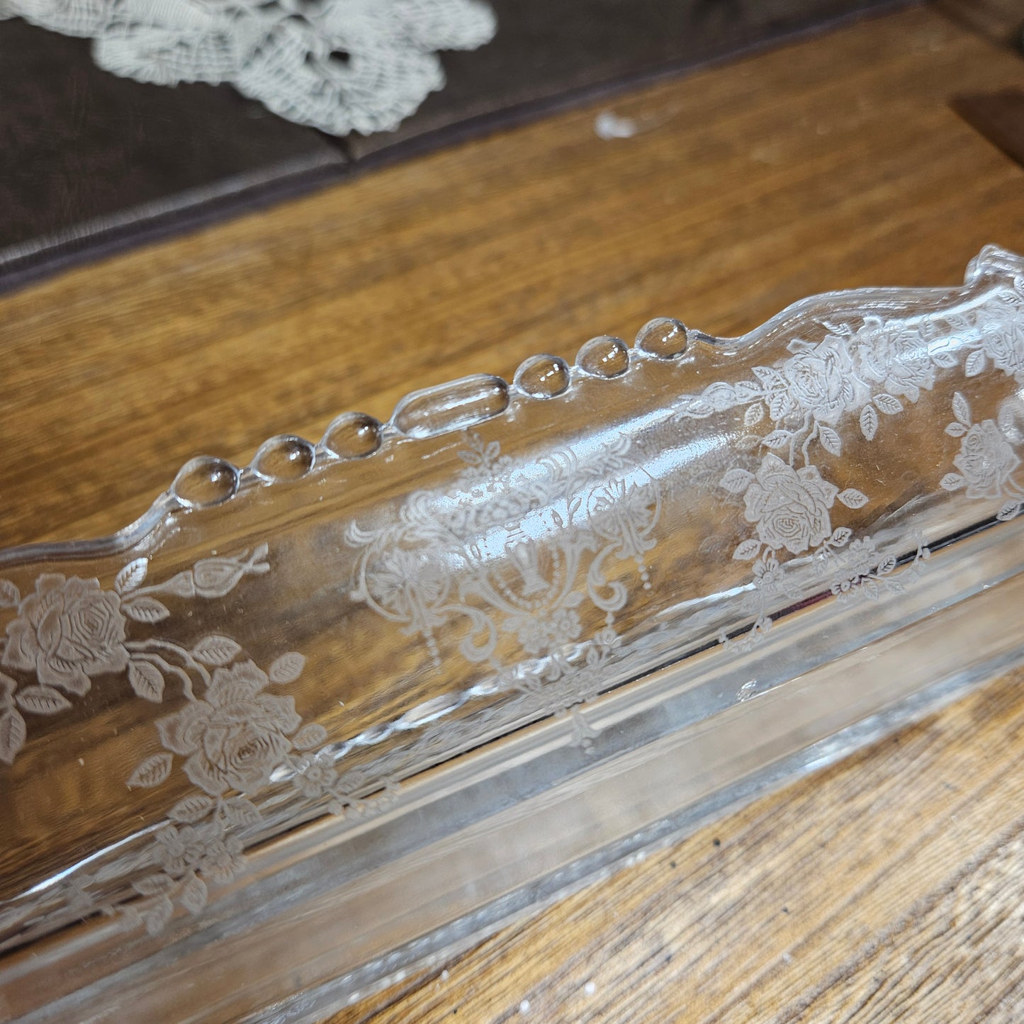 Tiffin Glass "Cherokee Rose" Celery Relish Tray