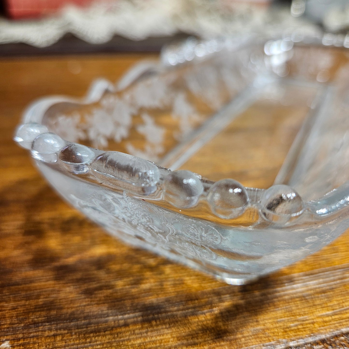 Tiffin Glass "Cherokee Rose" Celery Relish Tray