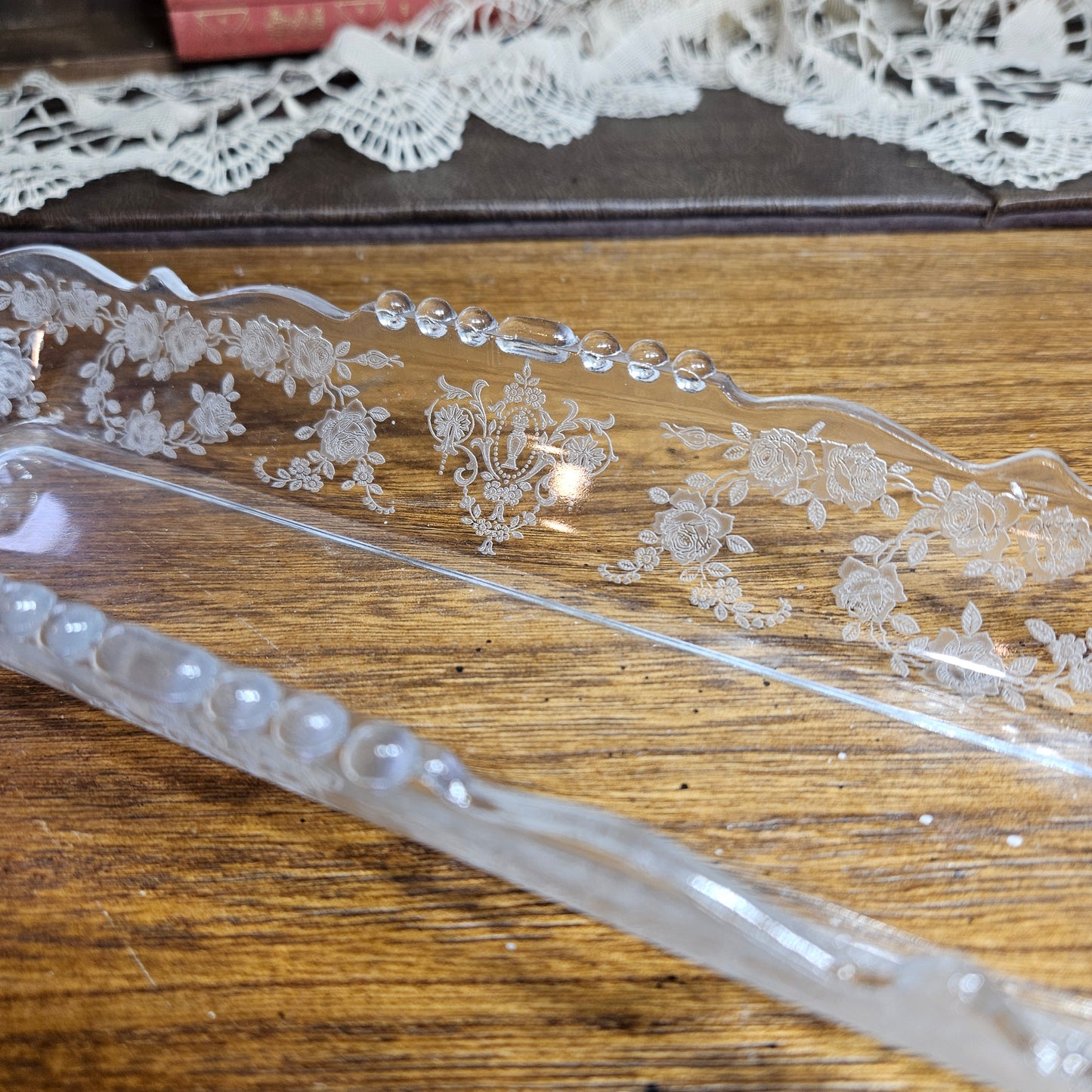 Tiffin Glass "Cherokee Rose" Celery Relish Tray