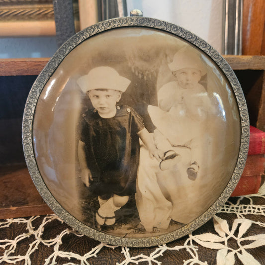 Antique Framed Sepia Children Portrait Photograph