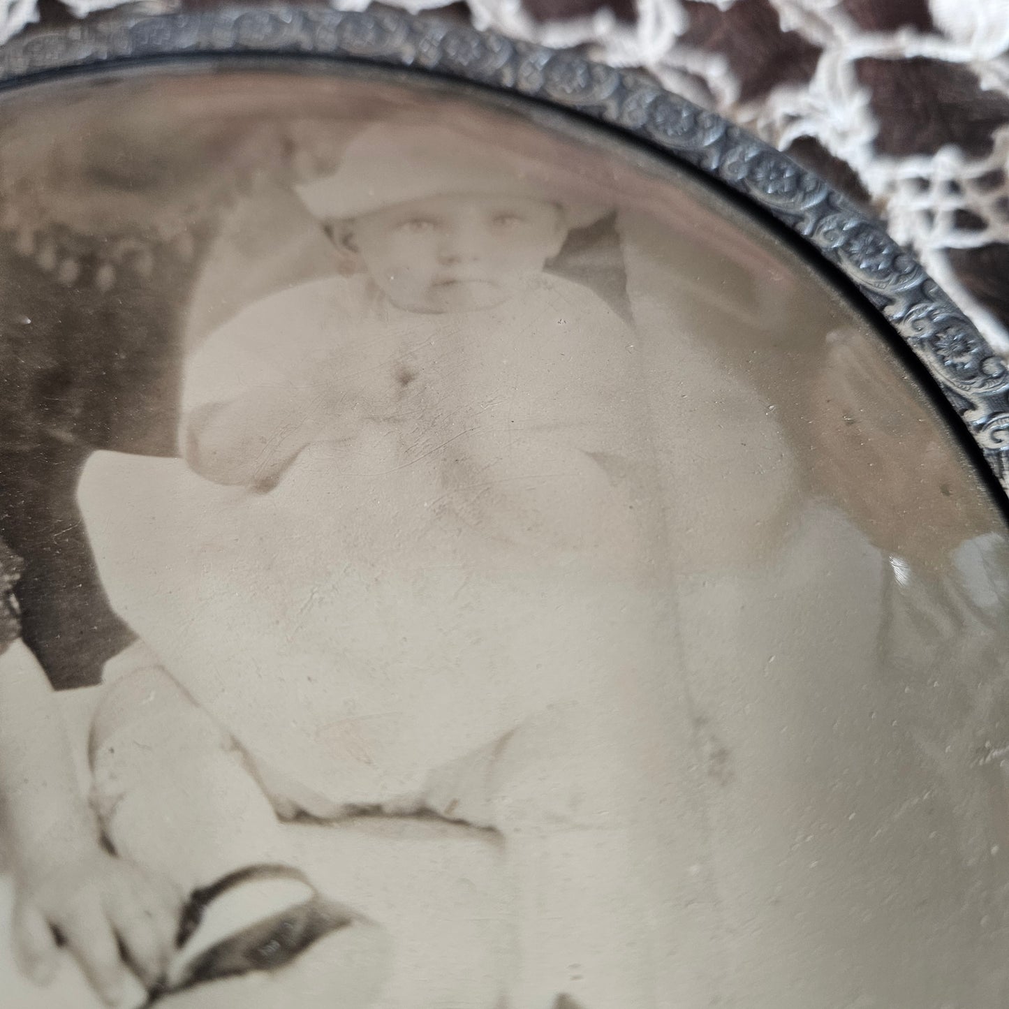 Antique Framed Sepia Children Portrait Photograph